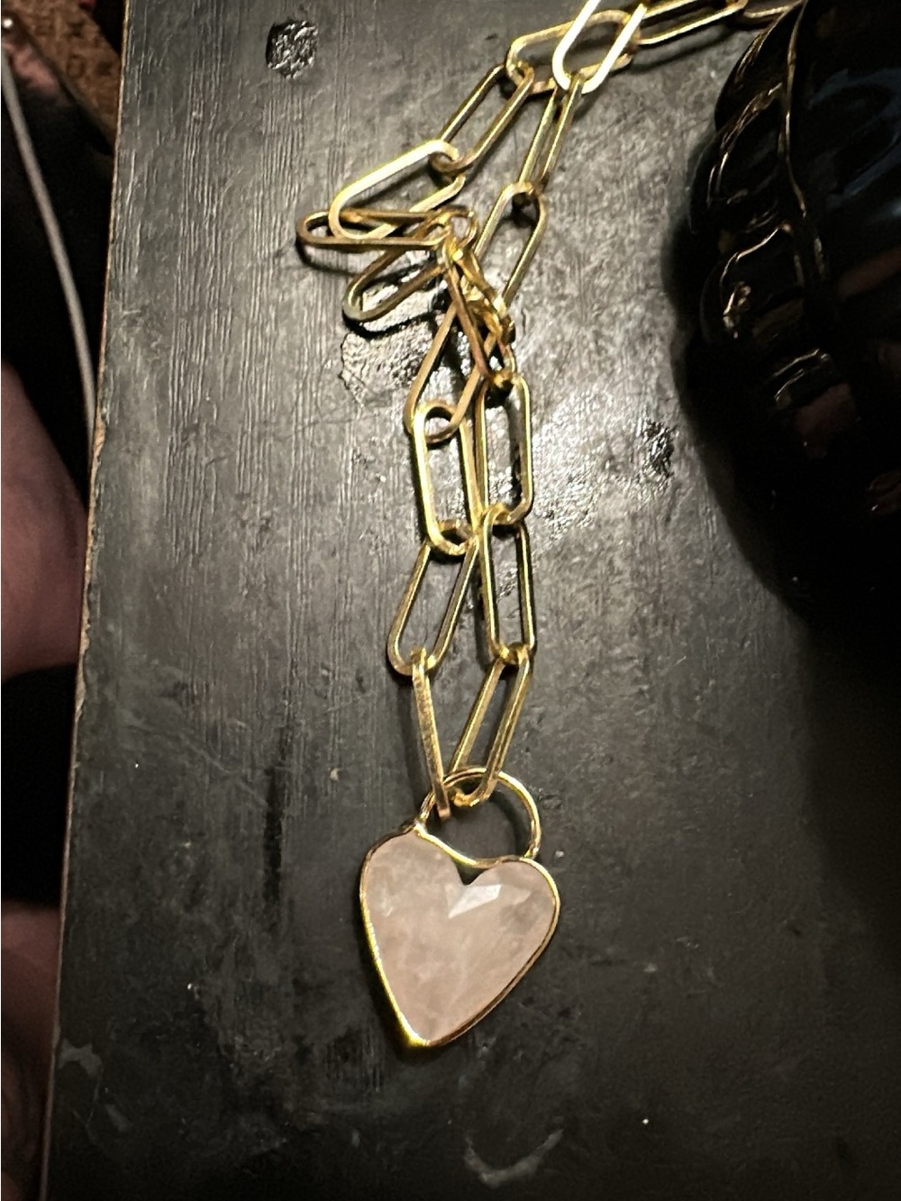 Gold Chain Necklace with Pink Heart Pendant